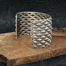 Load image into Gallery viewer, HAROLD JOE Navajo Sterling Silver Wide Cuff Bracelet Diamond Shape Repousse
