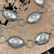 Load image into Gallery viewer, 1950s Native American NAVAJO Sterling Stamped Concho Necklace Made From Belt
