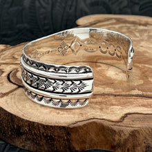 Load image into Gallery viewer, Native American NAVAJO Sterling Silver Cuff Bracelet Rosettes Allover Stampings
