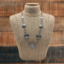 Load image into Gallery viewer, BUFFALO DANCER Taos Silver Necklace 7 Vintage Coins Peace Dollar Walking Liberty
