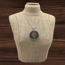 Load image into Gallery viewer, 1960s MEXICO Sterling Brass Copper With Lapis Chip Inlay Reversible Sun Pendant
