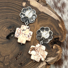 Load image into Gallery viewer, FEDERICO JIMENEZ Sterling Silver Flower Post &amp; Jasper Cross Dangle Earrings
