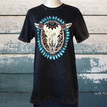 Load image into Gallery viewer, HRT &amp; LUV Boho Cow Skull Western Oversized Top Graphic Tee In Mineral Black
