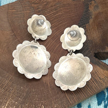 Load image into Gallery viewer, Native American NAVAJO Sterling &amp; Kingman Turquoise Double Concho Post Earrings
