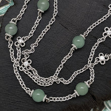 Load image into Gallery viewer, JUDITH RIPKA Sterling Silver &amp; Green Jade 3-Strand Station Necklace CZ Flowers
