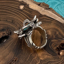 Load image into Gallery viewer, GREGORY SEGURA Santa Fe Sterling Silver &amp; Turquoise 3-D Ring Fancy Stampings 6.5
