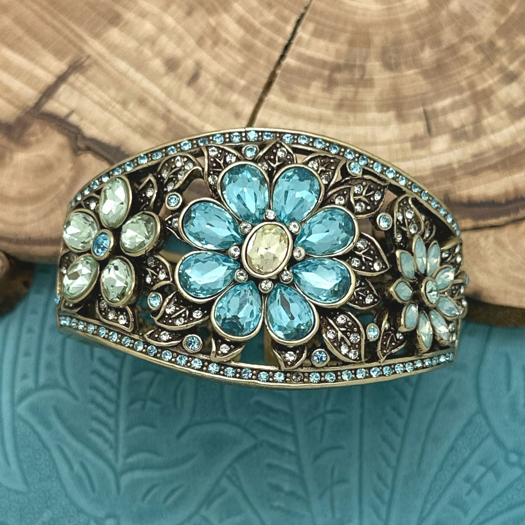 HEIDI DAUS Glorious Garden Cuff Bracelet Aqua Yellow Swarovski Crystal Flowers