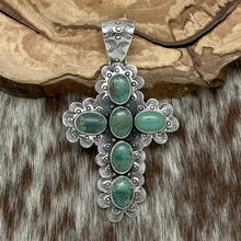 Load image into Gallery viewer, FEDERICO JIMENEZ Sterling Silver &amp; Natural Soft Green Turquoise Cross Pendant
