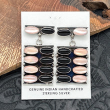 Load image into Gallery viewer, JACQUELINE SILVER Navajo Sterling Silver Pink Mother Of Pearl &amp; Onyx Earrings
