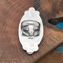 Load image into Gallery viewer, ROSELLA PAXTON Apache Sterling Silver &amp; Turquoise Oval Ring Starshots Size 9
