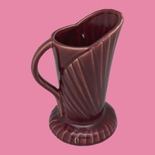 Load image into Gallery viewer, Vintage MORTON POTTERY #492 Burgundy Fan Style Pitcher Vase 1943 7" Tall
