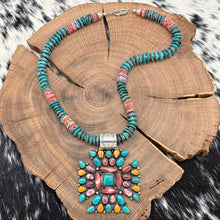 Load image into Gallery viewer, 2000s Native American NAVAJO Sterling Spiny Oyster &amp; Turquoise Pendant Necklace
