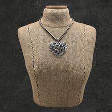 Load image into Gallery viewer, THE BOYZ SILVER Mexico Sterling Silver Heart Shaped Pendant 3-D Flowers &amp; Leaves
