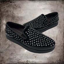 Load image into Gallery viewer, DONALD J PLINER Mickey Black Leather Suede Studded Platform Loafers Shoes 8.5 M
