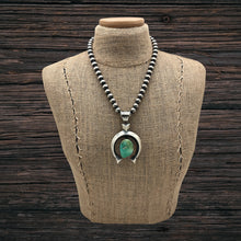 Load image into Gallery viewer, CHIMNEY BUTTE Navajo Sterling Silver &amp; Green Royston Turquoise Naja Pendant
