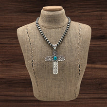 Load image into Gallery viewer, EULA WYLIE Navajo Sterling Silver &amp; Kingman Turquoise Statement Cross Pendant

