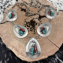 Load image into Gallery viewer, 1980s DAVID F GARCIA Kewa Sterling Silver Turquoise &amp; Coral 5 Station Necklace
