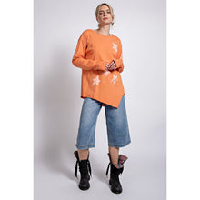 Load image into Gallery viewer, EASEL CLOTHING White Star Printed Cotton Knit Boat Neck Top In Tangerine
