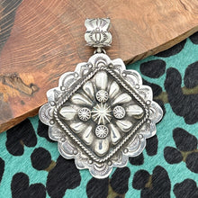 Load image into Gallery viewer, GARY G SANCHEZ Navajo Sterling Silver Diamond Shape Pendant Repousse &amp; Stampings
