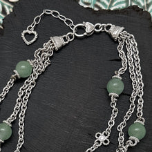 Load image into Gallery viewer, JUDITH RIPKA Sterling Silver &amp; Green Jade 3-Strand Station Necklace CZ Flowers
