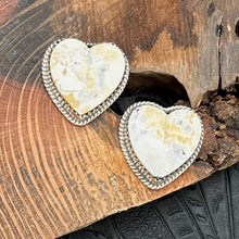 Load image into Gallery viewer, BUFFALO DANCER Taos Pueblo Sterling Silver &amp; White Buffalo Heart Post Earrings
