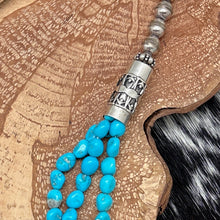 Load image into Gallery viewer, 1990s SOUTHWEST STYLE Sterling Silver &amp; Turquoise 3-Strand Nugget Necklace
