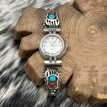 Load image into Gallery viewer, Carriage Watch Featuring 1980s Native American NAVAJO Bear Paw Turquoise Tips
