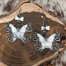 Load image into Gallery viewer, FEDERICO JIMENEZ Sterling Silver Large Butterfly Dangle Earrings With Flowers
