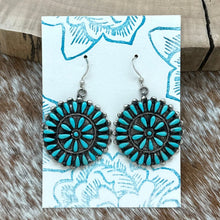 Load image into Gallery viewer, SOUTHWEST STYLE Sterling Bolo Tie &amp; Earrings Set With Navajo Turquoise Clusters
