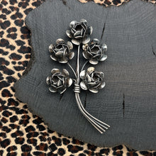 Load image into Gallery viewer, 1940s CORO-CRAFT Sterling Silver Brooch Pin Cabbage Roses Bouquet Pegasus Mark
