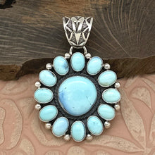 Load image into Gallery viewer, ELGIN TOM Navajo Sterling &amp; Golden Hills Turquoise Cluster Pendant Stamped Bale
