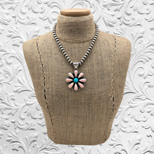 Load image into Gallery viewer, ZIA Southwest Style Sterling Silver Pink Conch Shell Flower Pendant Blue Center
