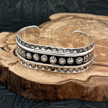 Load image into Gallery viewer, Native American NAVAJO Sterling Silver Cuff Bracelet Rosettes Allover Stampings
