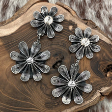 Load image into Gallery viewer, FEDERICO JIMENEZ Sterling Silver Double Filigree Flower Post Dangle Earrings

