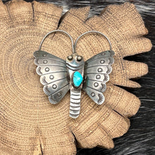Load image into Gallery viewer, 1940s Native American NAVAJO Sterling Silver &amp; Turquoise Butterfly Pin Stampings
