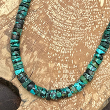 Load image into Gallery viewer, NATIVE AMERICAN Sterling Silver &amp; Hubei Turquoise Beaded Heishi Necklace 23.5&quot;
