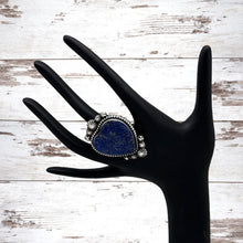 Load image into Gallery viewer, ROSELLA PAXTON Navajo Sterling Silver &amp; Lapis Large Heart Ring Starshots Size 8

