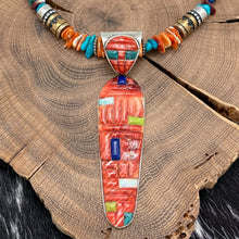 Load image into Gallery viewer, 1990s SOUTHWEST STYLE Sterling &amp; Multi-Stone Corn Maiden Inlay Pendant Necklace
