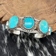 Load image into Gallery viewer, 1990s G LANE Southwest Style Sterling Silver &amp; Turquoise 5-Stone Cuff Bracelet
