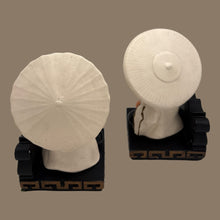 Load image into Gallery viewer, 1952 UNIVERSAL STATUARY CO Chicago Black &amp; Cream Asian Couple Chalkware Bookends
