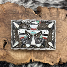 Load image into Gallery viewer, 1980s BOBBY &amp; CORRAINE SHACK Zuni Sterling Silver Inlay Thunderbird Belt Buckle
