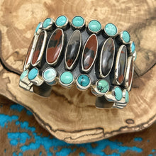 Load image into Gallery viewer, FEDERICO JIMENEZ Sterling Silver Natural Petrified Wood Turquoise Cuff Bracelet
