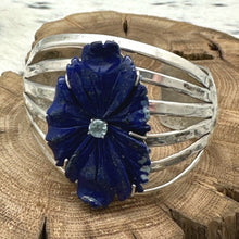 Load image into Gallery viewer, 1990s WILBERT BENALLY Sterling Silver 6-Row Cuff Bracelet Carved Lapis Flower
