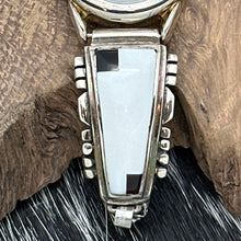 Load image into Gallery viewer, 1990s SOUTHWEST STYLE Watch With Sterling Tips White Stone Black Rectangles
