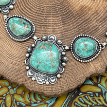 Load image into Gallery viewer, MARY ELLEN PEASE Navajo Sterling Silver &amp; Armenian Turquoise 5-Station Necklace
