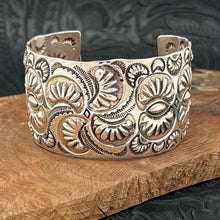 Load image into Gallery viewer, CODY WILLIE Navajo Sterling Silver Statement Cuff Bracelet Repousse Crescents
