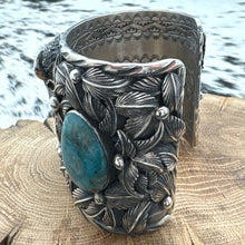 Load image into Gallery viewer, JACOB TRONCOSA San Felipe Pueblo Sterling Silver Turquoise Buffalo Cuff Bracelet
