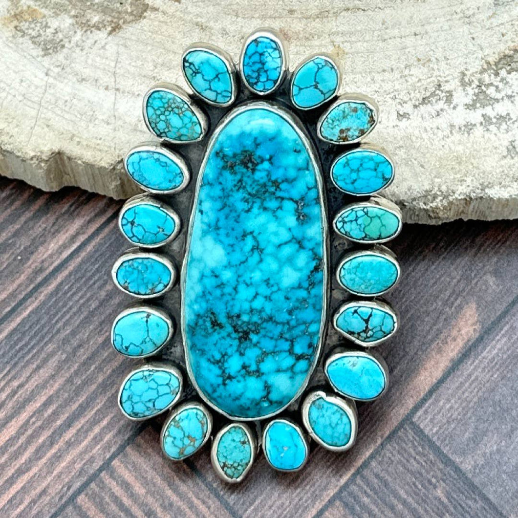 FEDERICO JIMENEZ Sterling & Natural Turquoise Statement Cluster Ring Adjustable