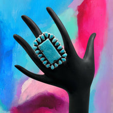 Load image into Gallery viewer, FEDERICO JIMENEZ Sterling &amp; Natural Turquoise Rectangle Cluster Ring Adjustable
