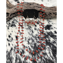 Load image into Gallery viewer, 1970s NATIVE AMERICAN Liquid Silver Coral 2 Necklaces Plus Earrings Jewelry Set
